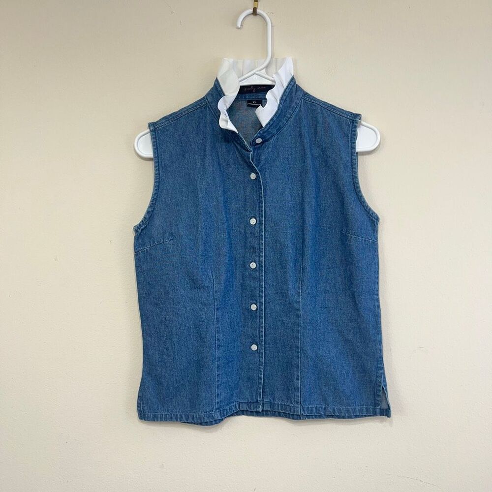 Pearly Vine Blue Button Down Sleeveless Top XS Women